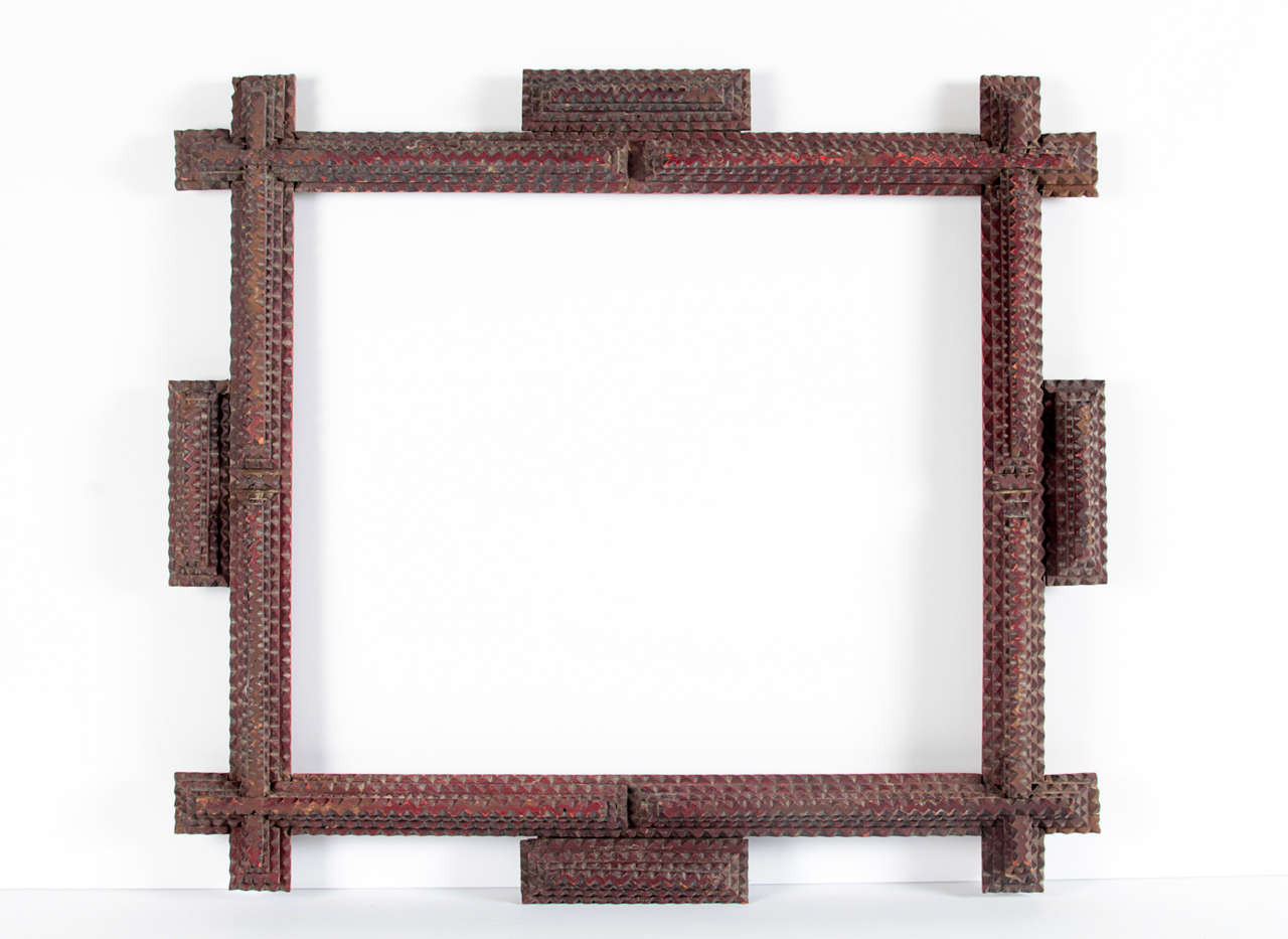 Chip carved Tramp Art Criss-Cross Frame