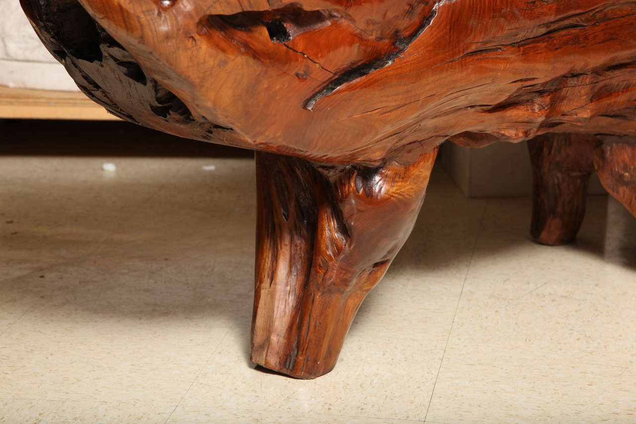 Very Unusual Carved Tree Trunk Chinoiseri Style Coffee Table In Excellent Condition In New York, NY