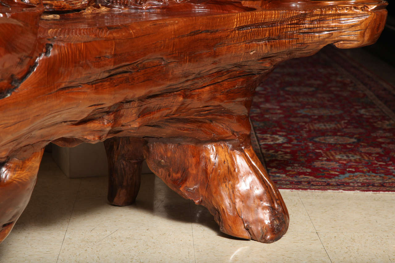 Mid-20th Century Very Unusual Carved Tree Trunk Chinoiseri Style Coffee Table