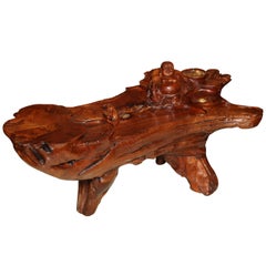 Very Unusual Carved Tree Trunk Chinoiseri Style Coffee Table