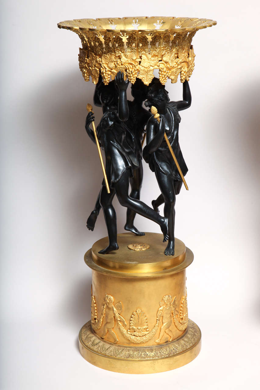 Pair of French neoclassical patinated and gilt bronze figural centerpieces 4