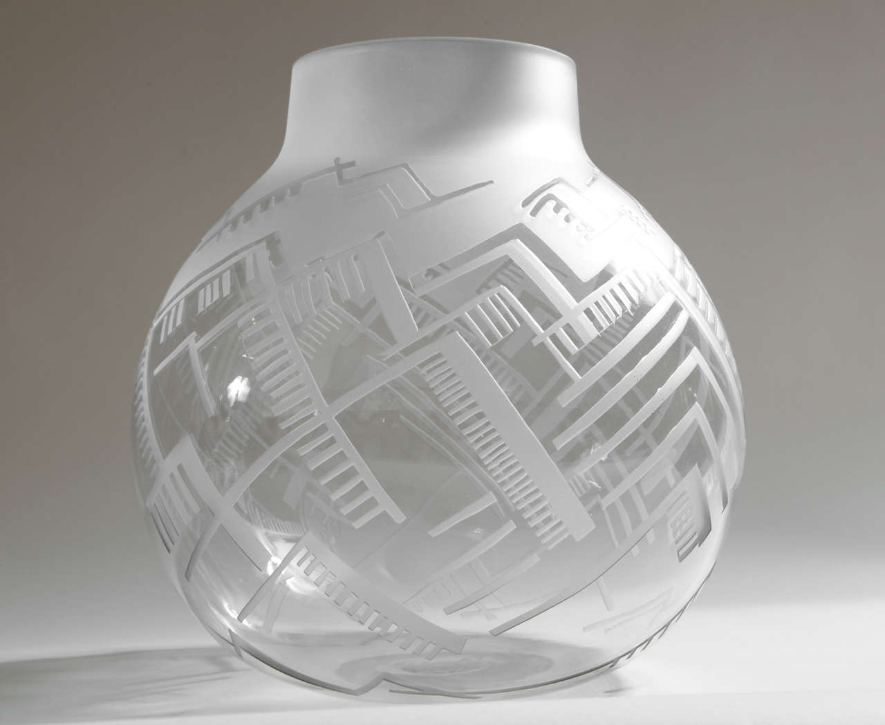 Boris Jean Lacroix French Art Deco Monumental Frosted and Etched Glass Vase For Sale 1