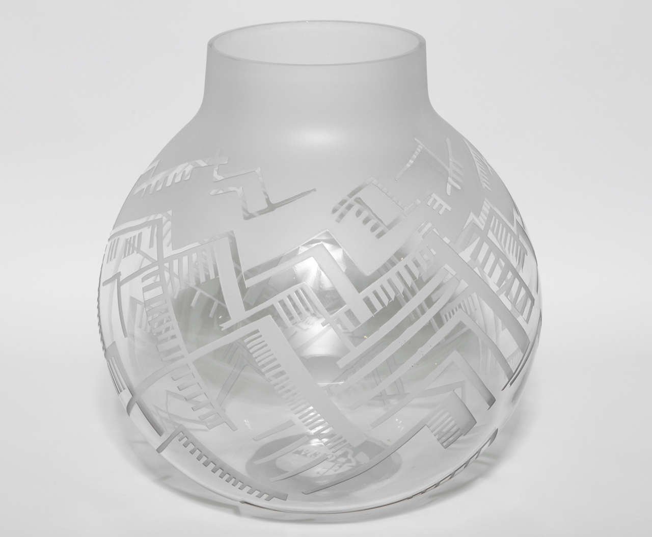 Boris Jean Lacroix French Art Deco Monumental Frosted and Etched Glass Vase For Sale 2