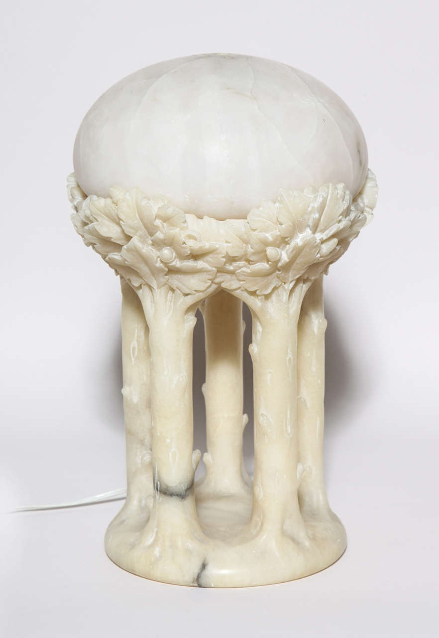 French Art Deco Carved Alabaster Lamp