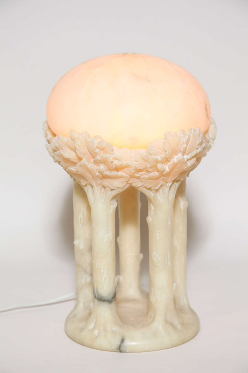 French Art Deco Carved Alabaster Lamp For Sale 3