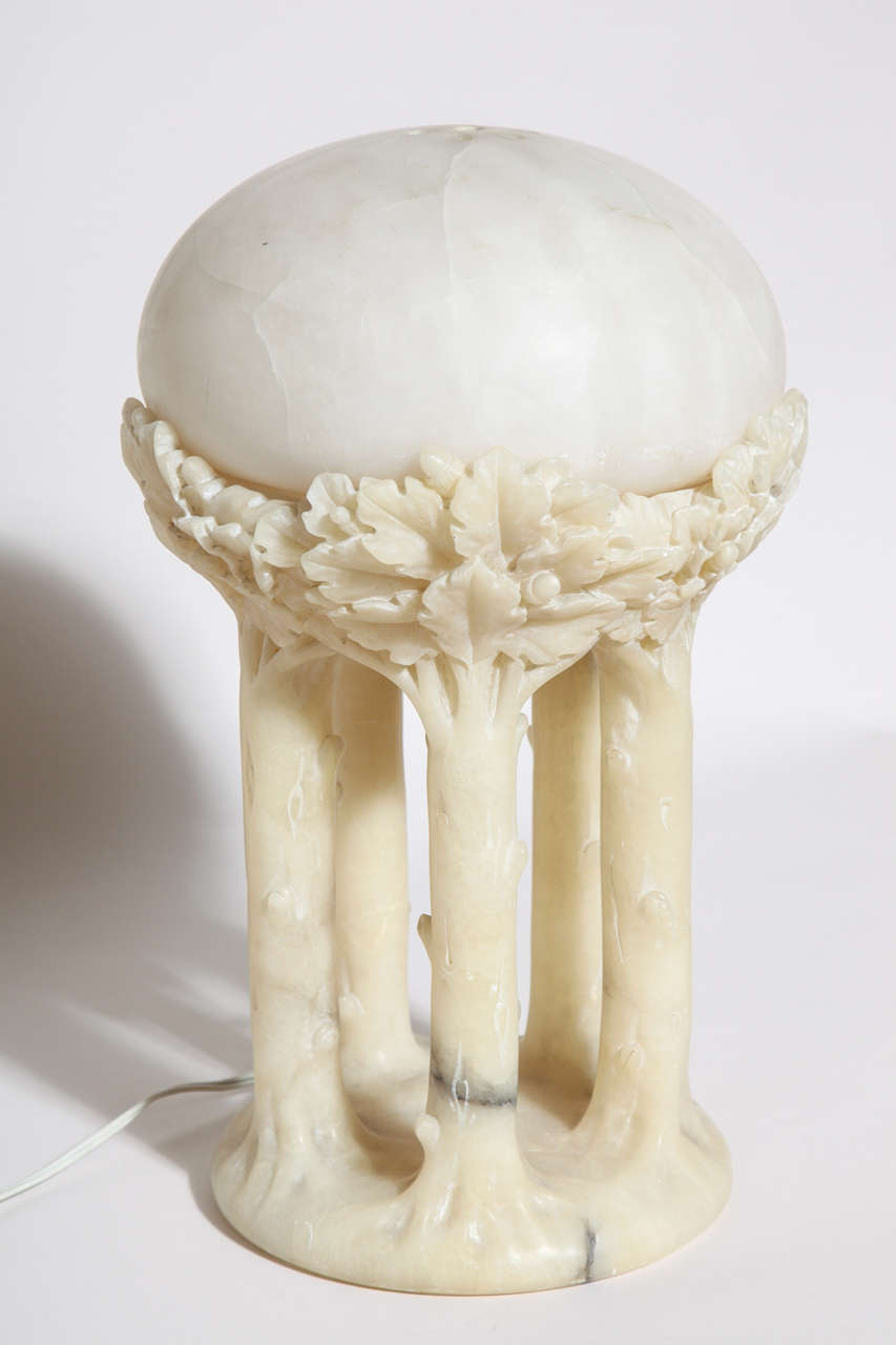 French Art Deco Carved Alabaster Lamp For Sale 4