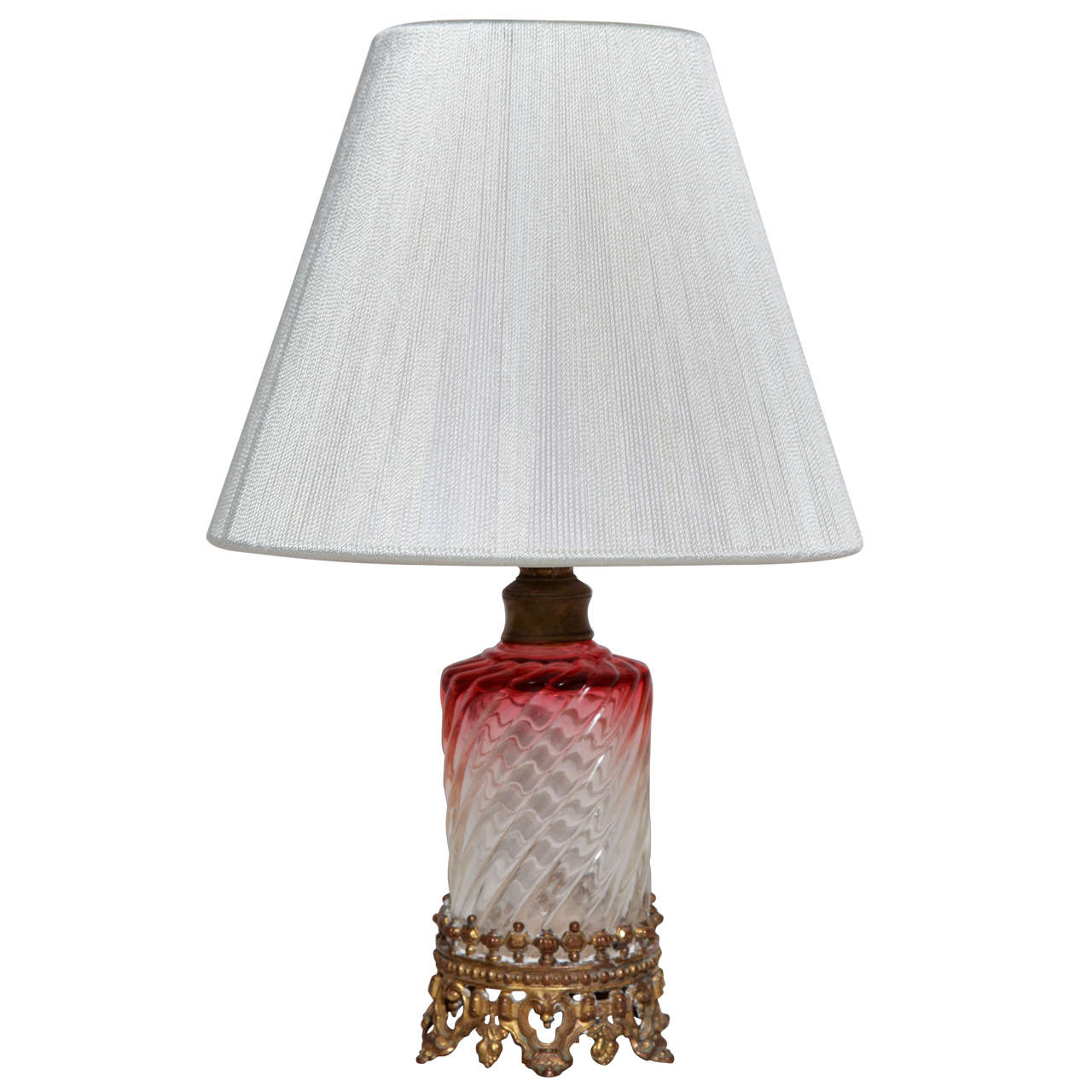 French Art Deco Small Cranberry Glass Table Lamp with Baccarat Crystal For Sale