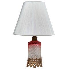 French Art Deco Small Cranberry Glass Table Lamp with Baccarat Crystal