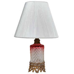French Art Deco Small Cranberry Glass Table Lamp with Baccarat Crystal 6