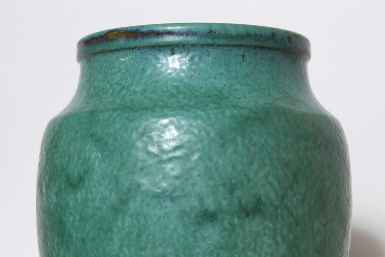 20th Century Emile Decoeur French Art Deco Green Stoneware Vase For Sale