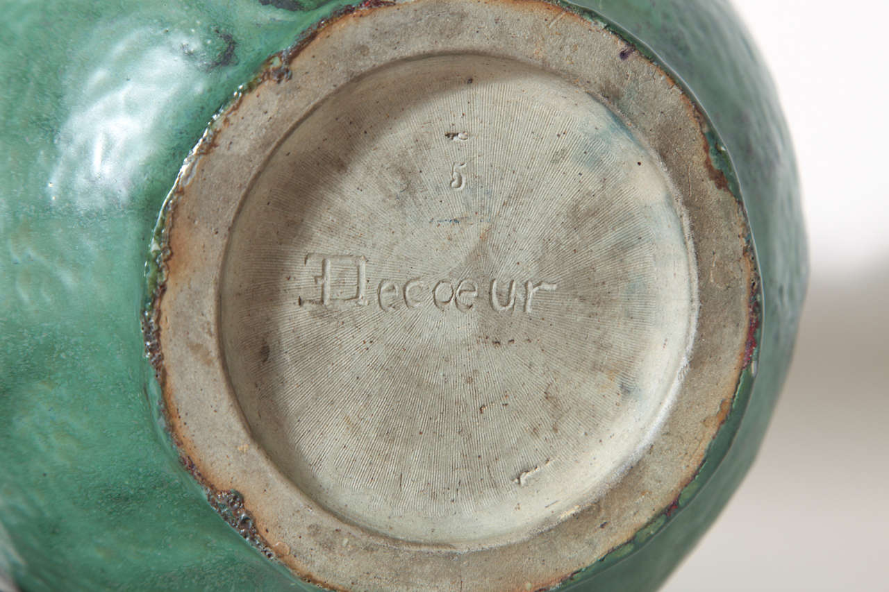 Emile Decoeur French Art Deco Green Stoneware Vase For Sale 4