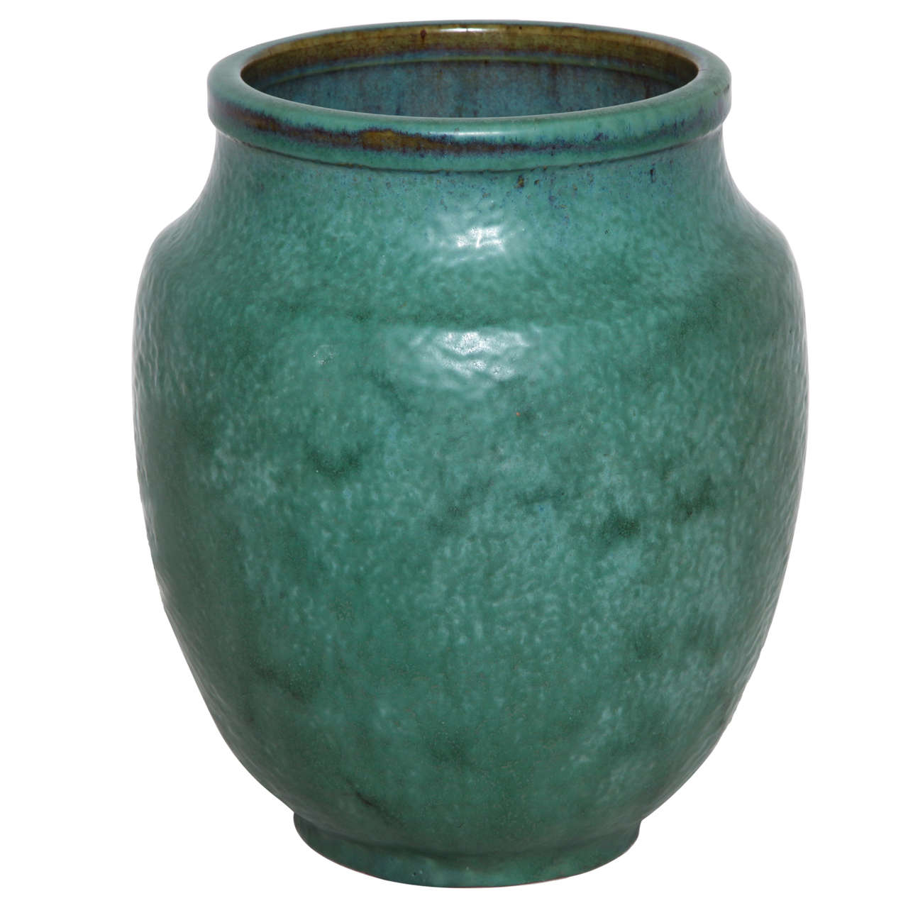 Emile Decoeur French Art Deco Green Stoneware Vase For Sale