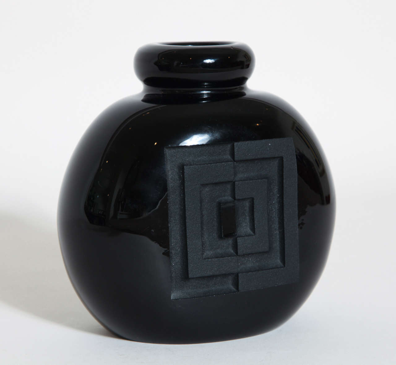 French Art Deco Etched Black Glass Vase by Jean Luce