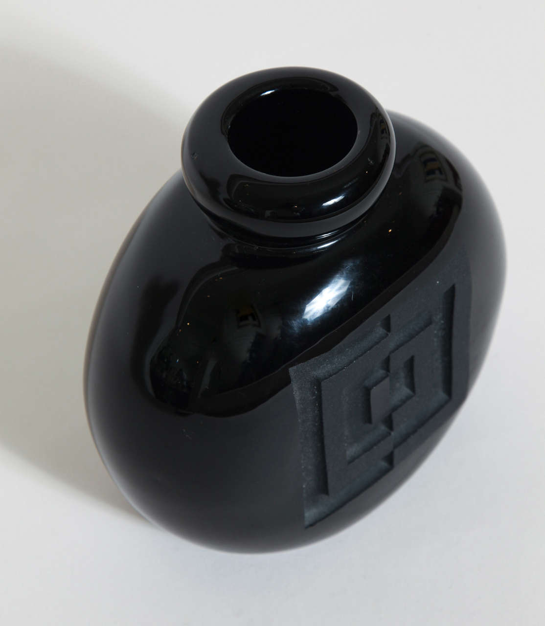 Art Deco Etched Black Glass Vase by Jean Luce In Good Condition In New York, NY