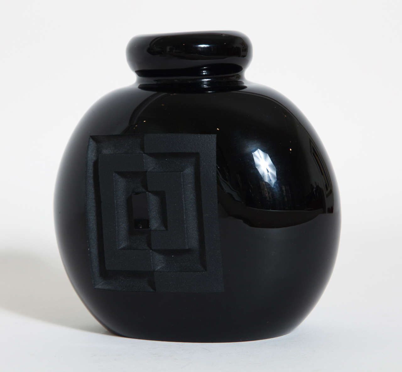 Art Deco Etched Black Glass Vase by Jean Luce 1