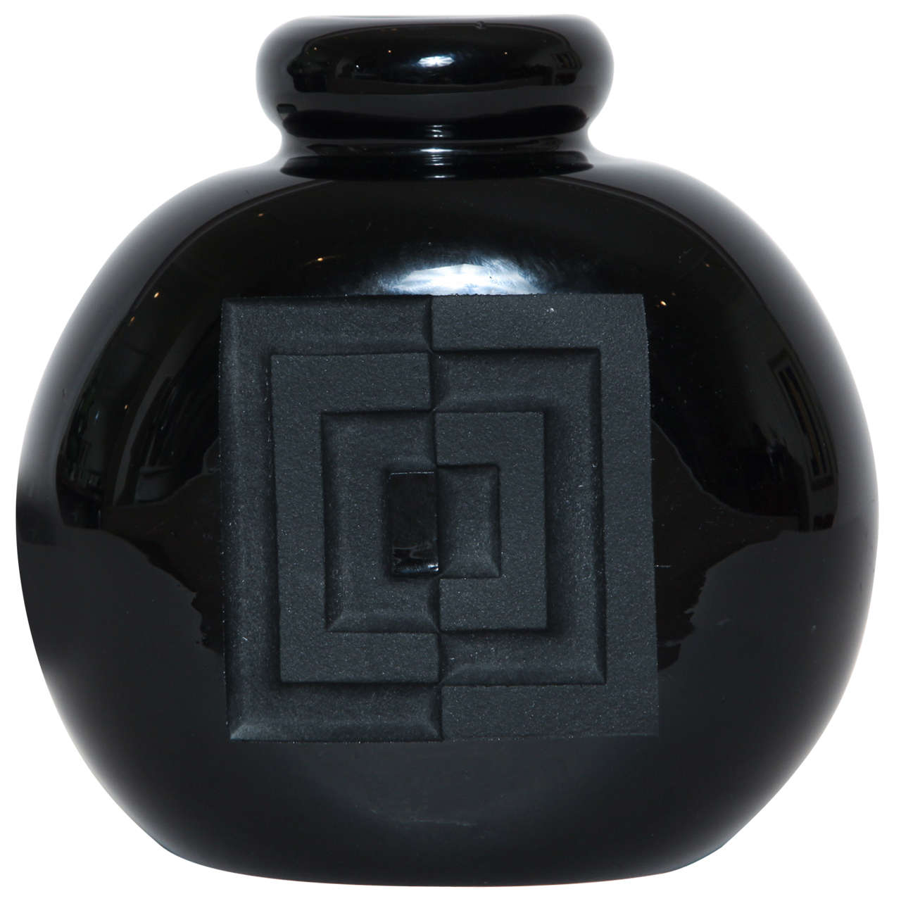 Art Deco Etched Black Glass Vase by Jean Luce