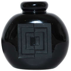 Art Deco Etched Black Glass Vase by Jean Luce