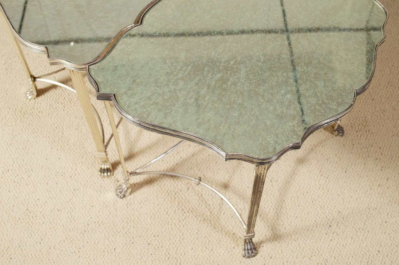 Unknown Pair Neo Classical Mirrored Silver Plated French Cocktail/ Side Tables