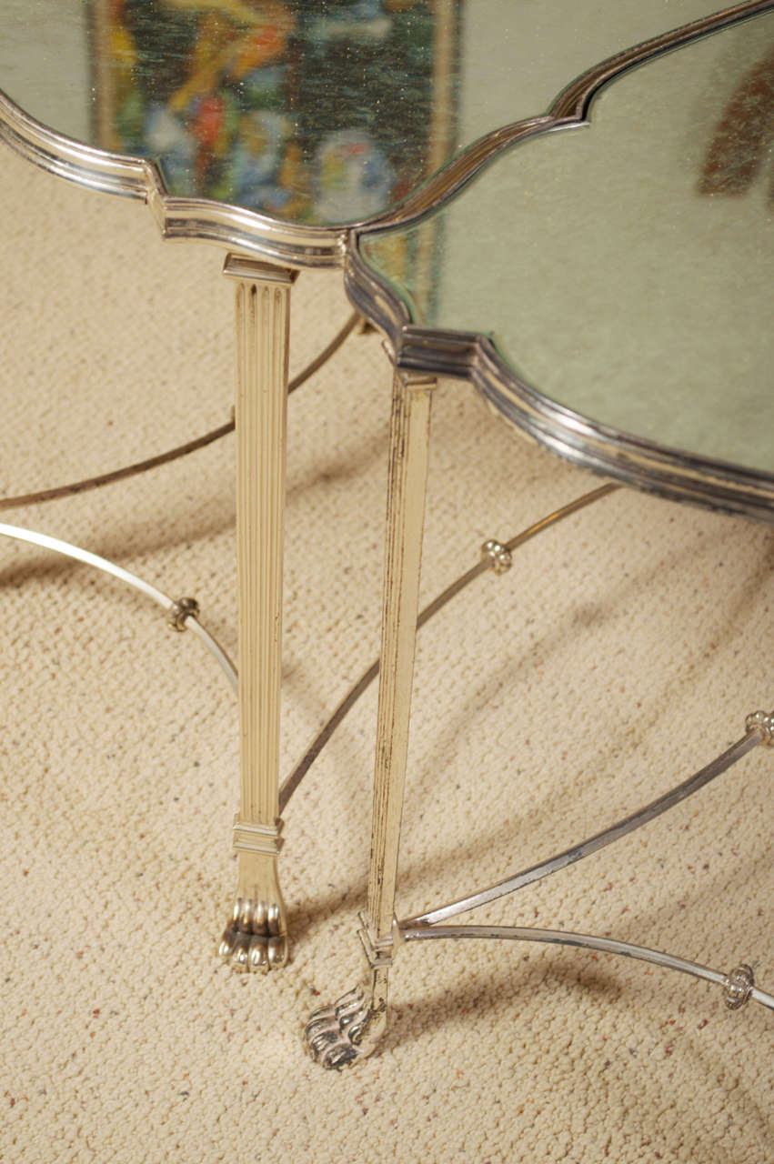 Mid-20th Century Pair Neo Classical Mirrored Silver Plated French Cocktail/ Side Tables