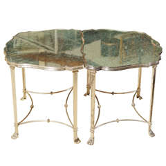 Vintage Pair Neo Classical Mirrored Silver Plated French Cocktail/ Side Tables