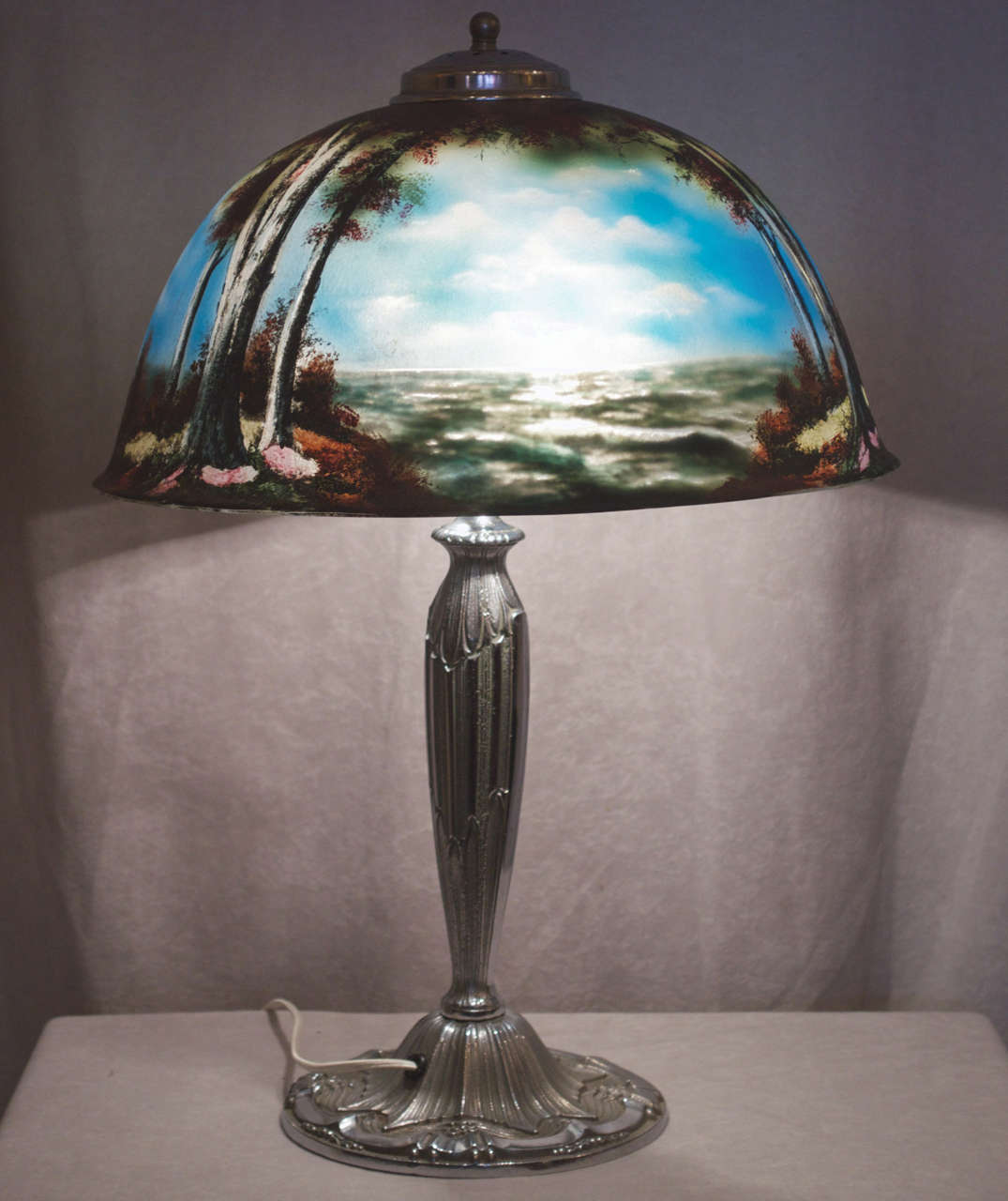 Art Nouveau Reverse Painted Table Lamp by Pittsburg