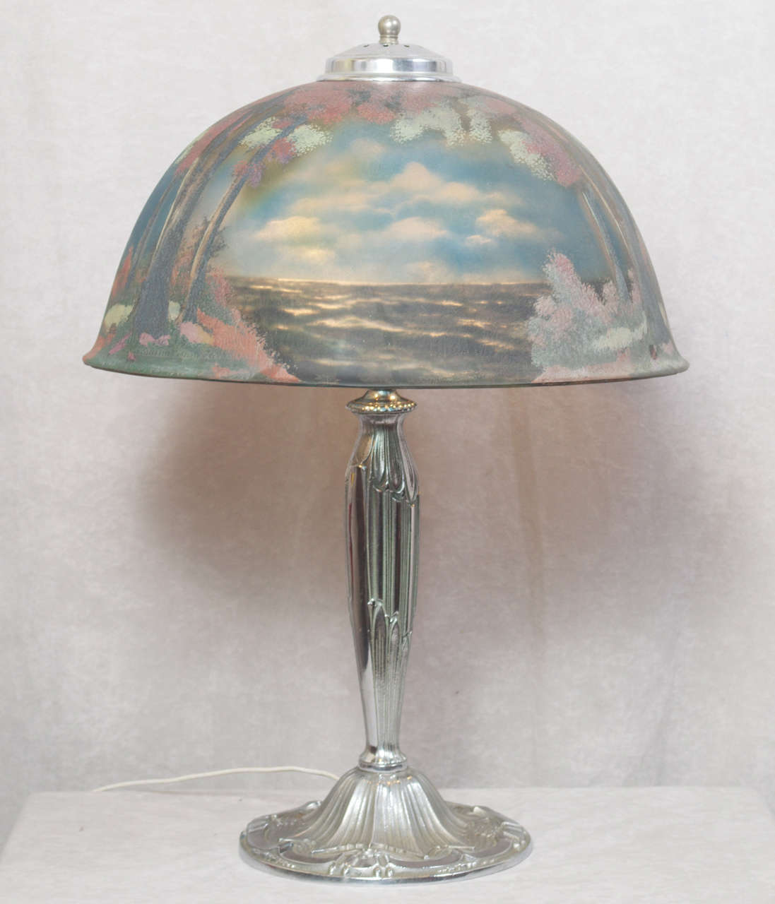 Silver Plate Reverse Painted Table Lamp by Pittsburg