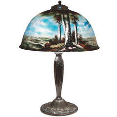 Antique Reverse Painted Table Lamp by Pittsburg
