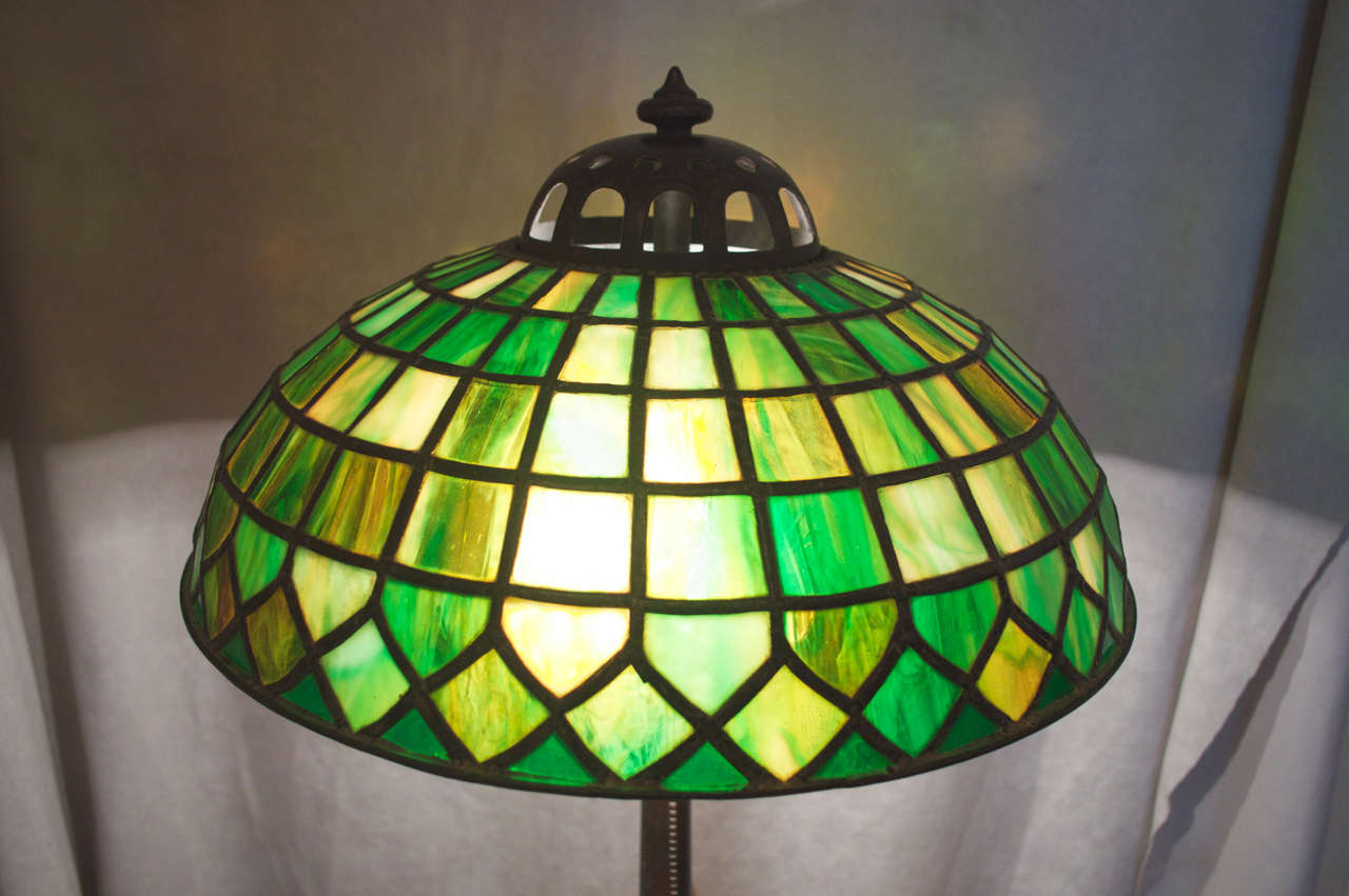 American Signed Leaded Glass Table Lamp by the Handel Company