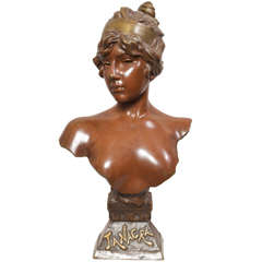 Bronze Bust "Tanagra" by E. Villanis