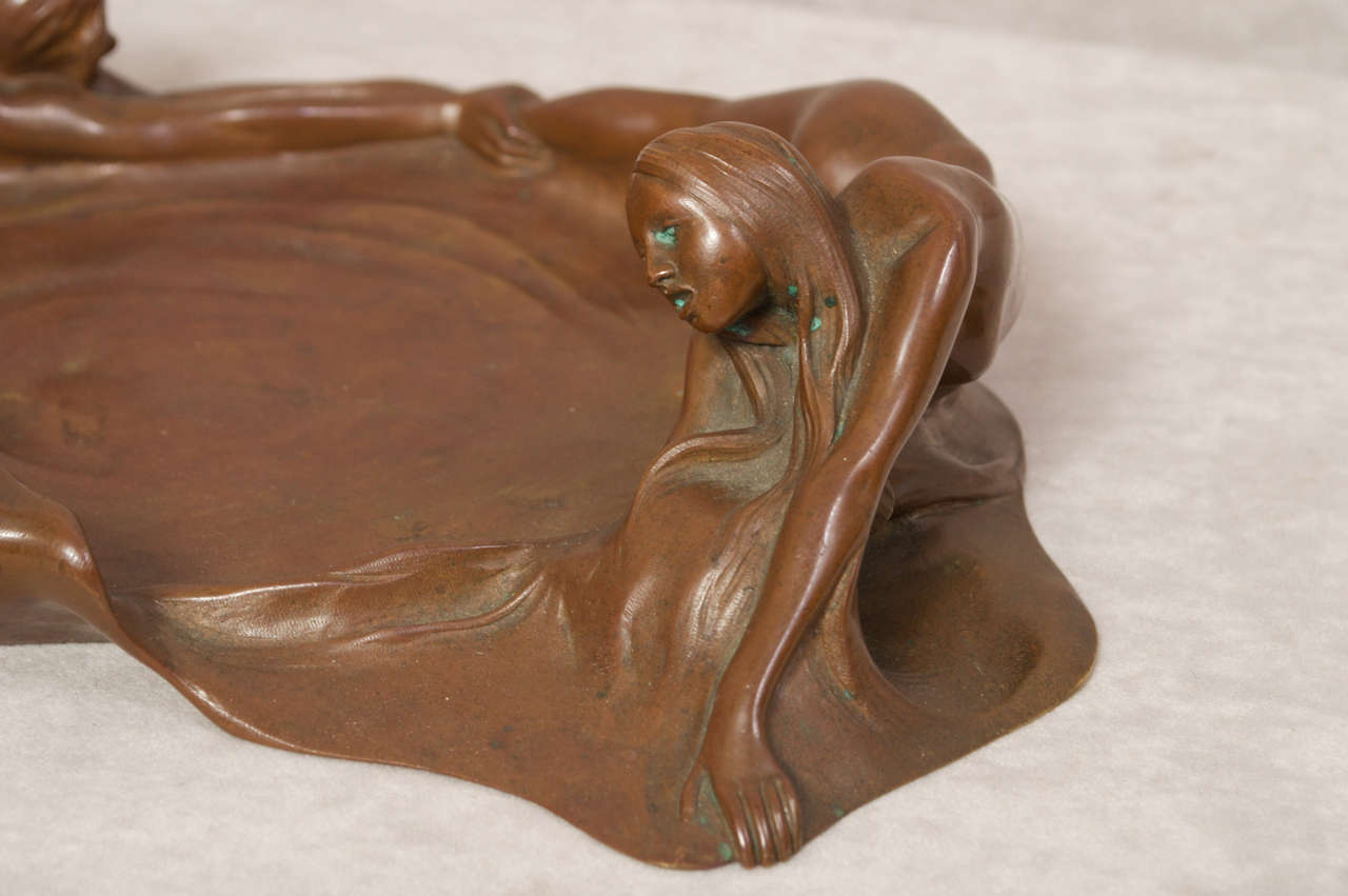 French Art Nouveau Bronze Tray with Mermaid