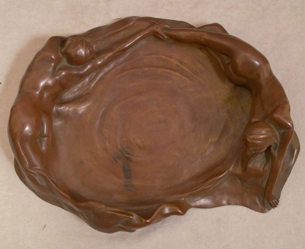 20th Century Art Nouveau Bronze Tray with Mermaid