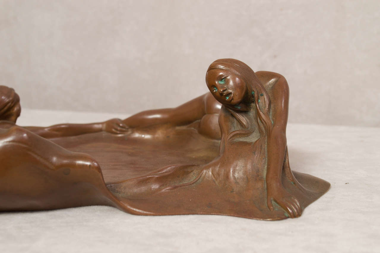 Art Nouveau Bronze Tray with Mermaid 3