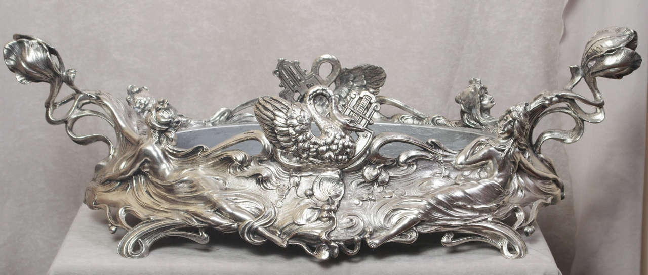 Art Nouveau Silver Plated Pewter Planter