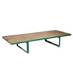 Rustic Modernist French Steel and Weathered Wood Bench or Table
