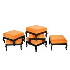 Orientalist black lacquer and Vintage velvet footstools