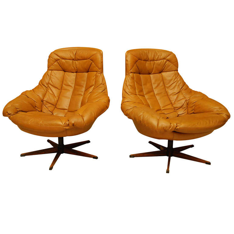 Pair of Leather Swivel Chairs by W Klein