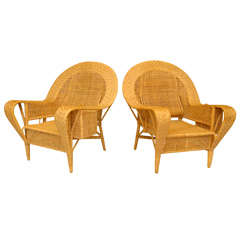 Pair of Wicker Lounge Chairs by Kai Fisker