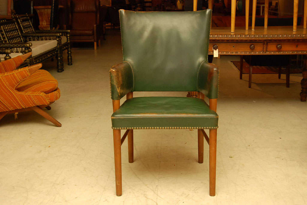 Dark Green Leather Armchair at 1stdibs