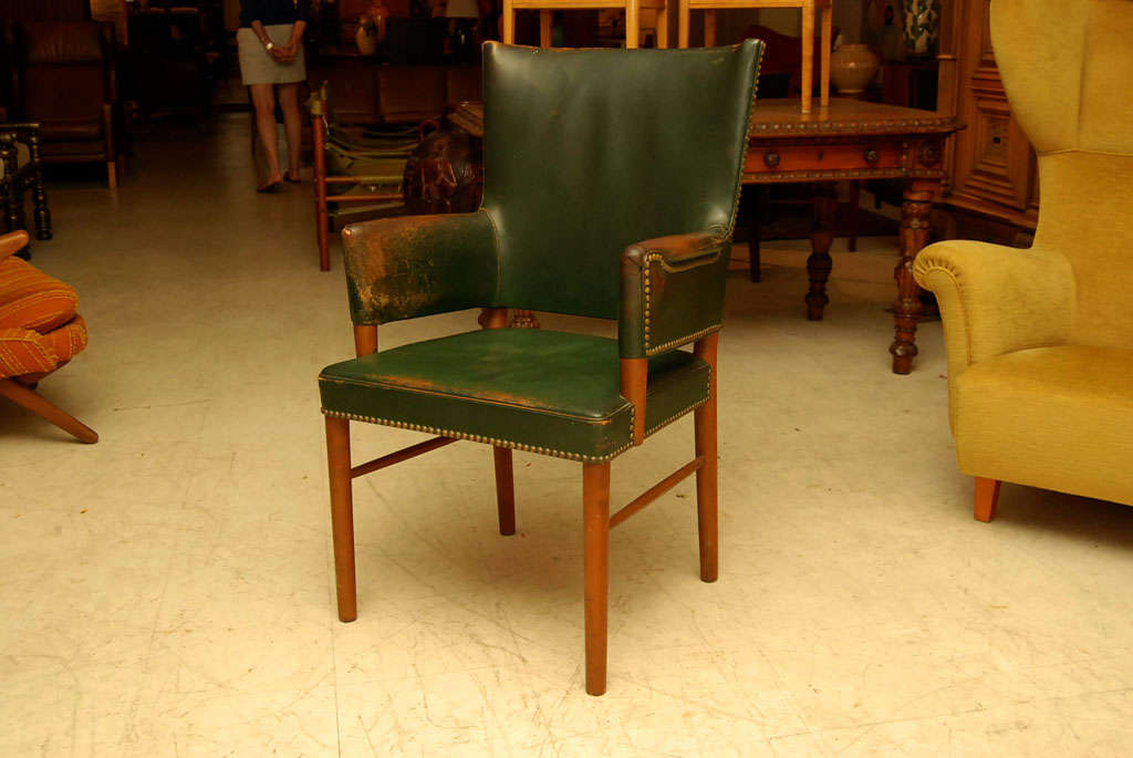 Dark Green Leather Armchair at 1stdibs