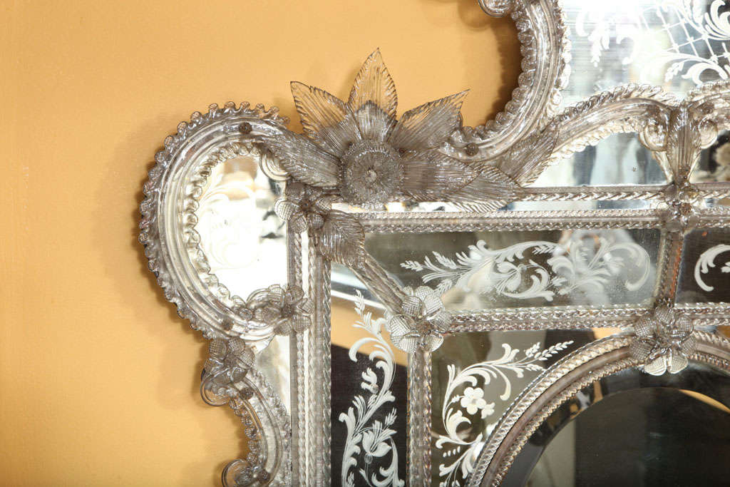 19th Century An Italian Venetian Glass Mirror with Murano Rosettes