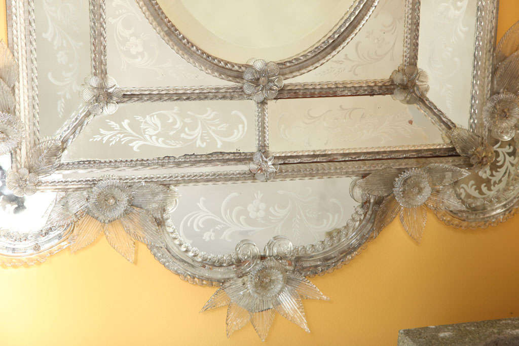 An Italian Venetian Glass Mirror with Murano Rosettes 3