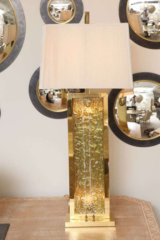 Late 20th Century Stunning Pair of Polished Brass Italian Murano Lamps