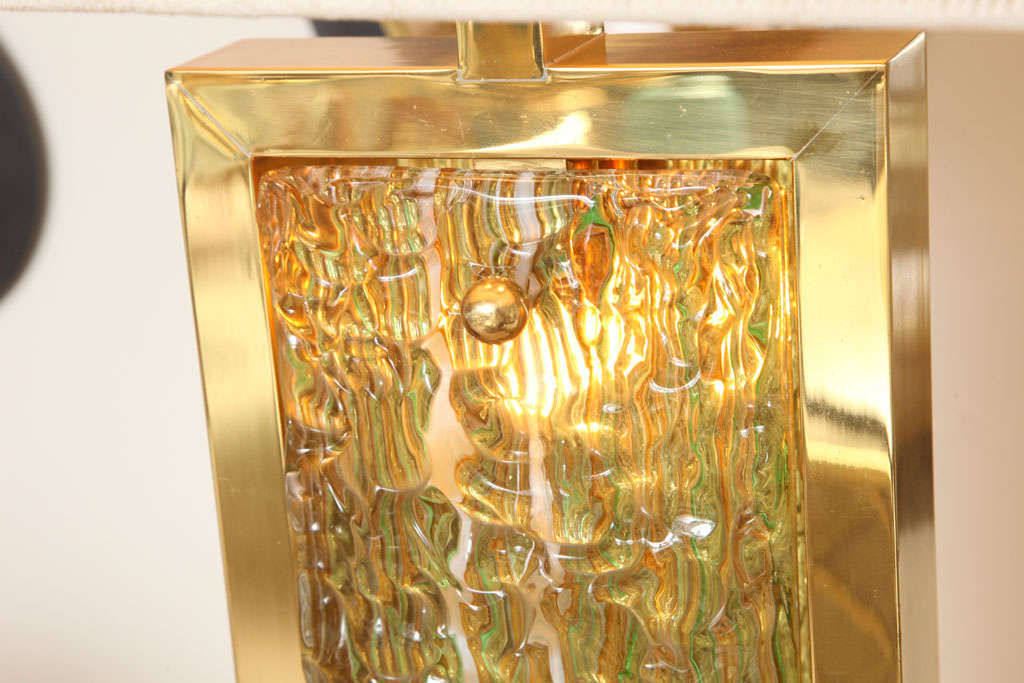Stunning Pair of Polished Brass Italian Murano Lamps 3