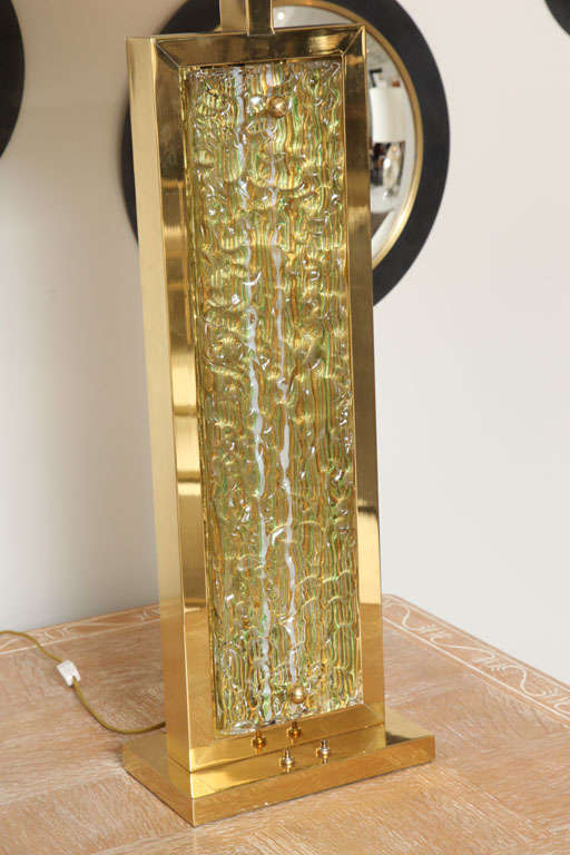 Stunning Pair of Polished Brass Italian Murano Lamps 6