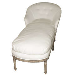 Louis XVI Painted French Chaise in Belgian Linen, Down Cushion