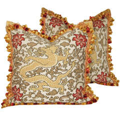 Oversized Pair of Aubusson Style Handmade Tapestry Pillows