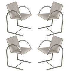 Four Chairs, Ca. 1930
s Tubular Steel in Satin Chrome Finish