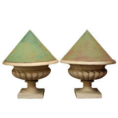 Pair Of Galloway Terracotta Urns With Snow Lids