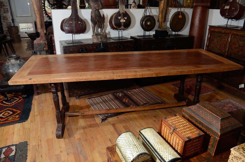 Philippine Ironwood Framed Mahogany Dining Table w/ Rosewood Legs For Sale