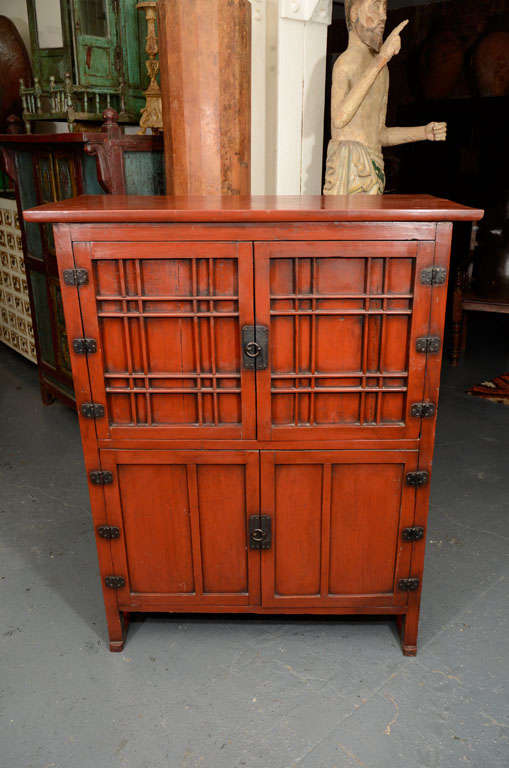 Red Painted Two Tier Elmwood Cabinet